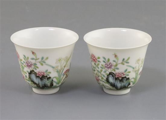 A pair of Chinese famille rose cups, H. 5.2cm